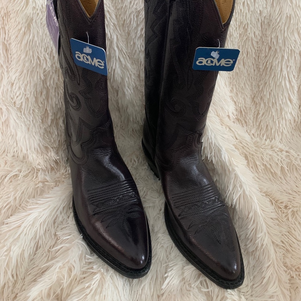 Black Acme Leather Cowboy Boots